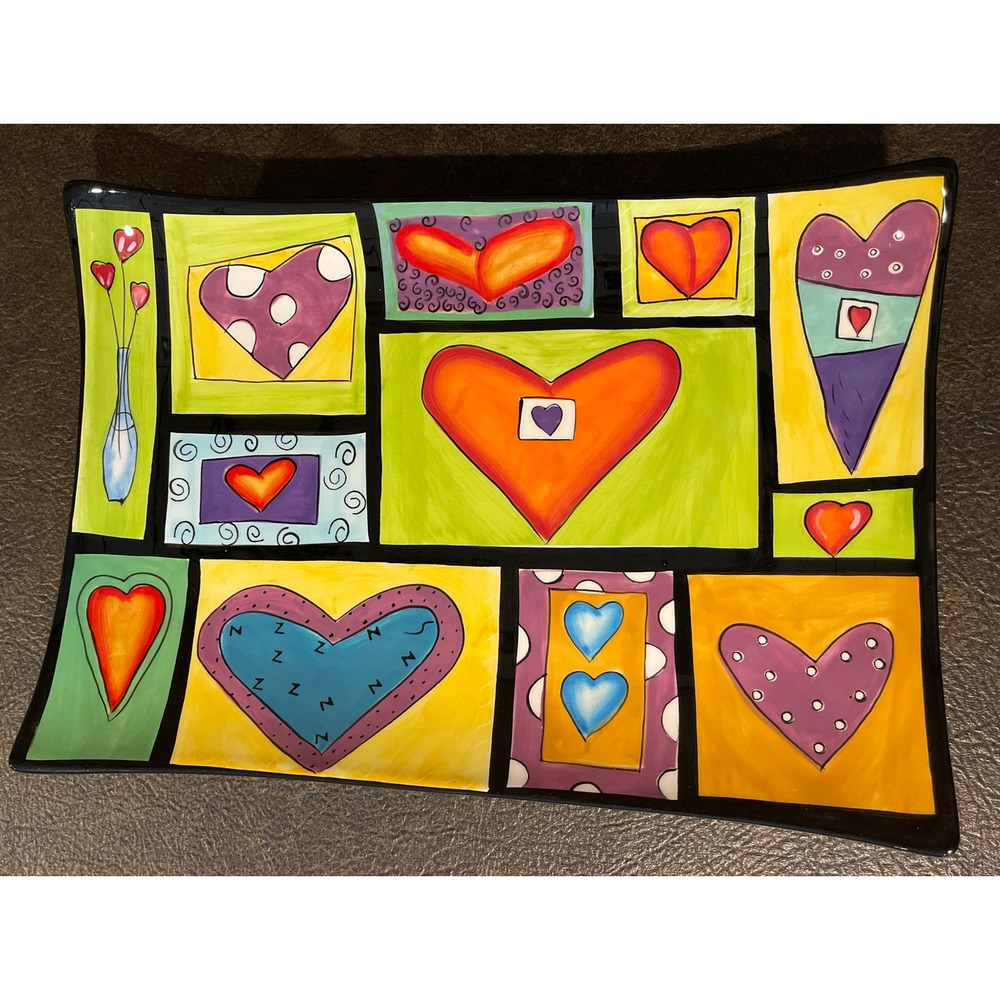 NAYLOR DESIGNS Hand Painted Hearts Valentine's Hanging Plate (13.75" x 9.75") ❤️